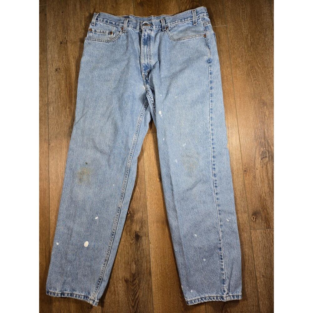 Vintage 90s Levi’s 550 Relaxed Fit Denim Jeans Mens 38x32 Blue Grunge Paint - Picture 2 of 14
